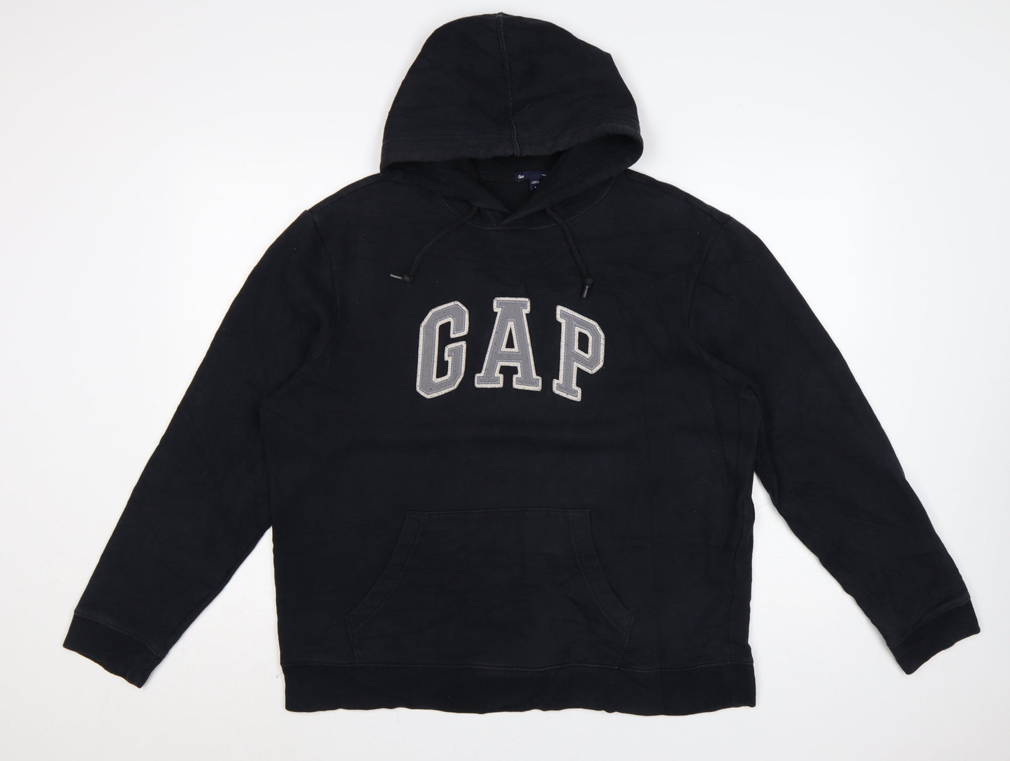 GAP Women Black Large Pullover Hoodie Cotton Blend Logo Design