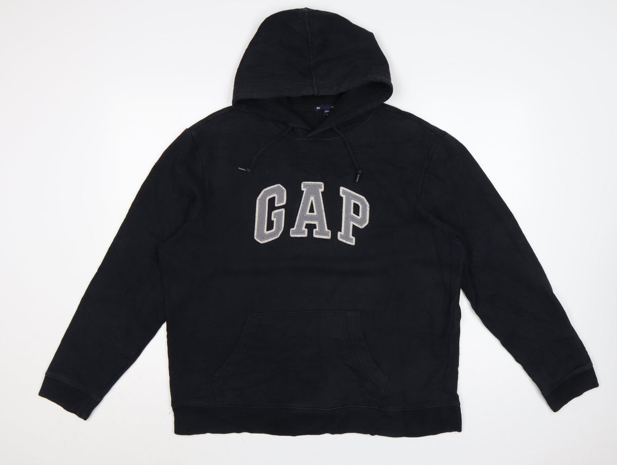 Gap Women Black Large Pullover Hoodie Cotton Blend Logo Design