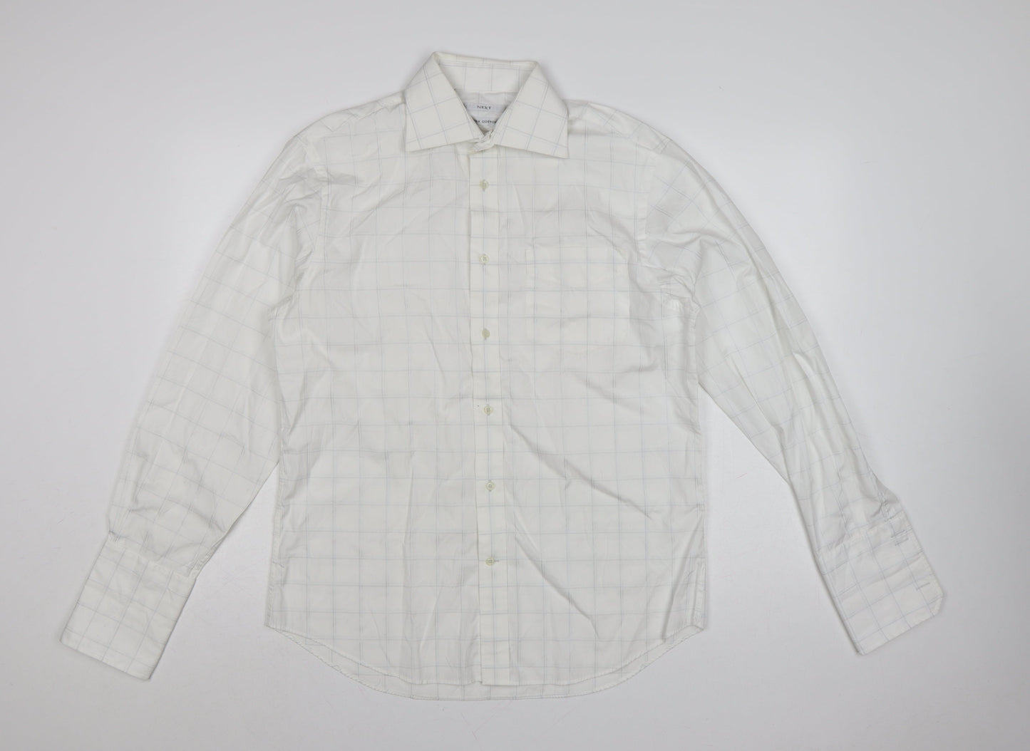 Next Men's White Check Pure Cotton Long Sleeve Button-Up Shirt 15.5in