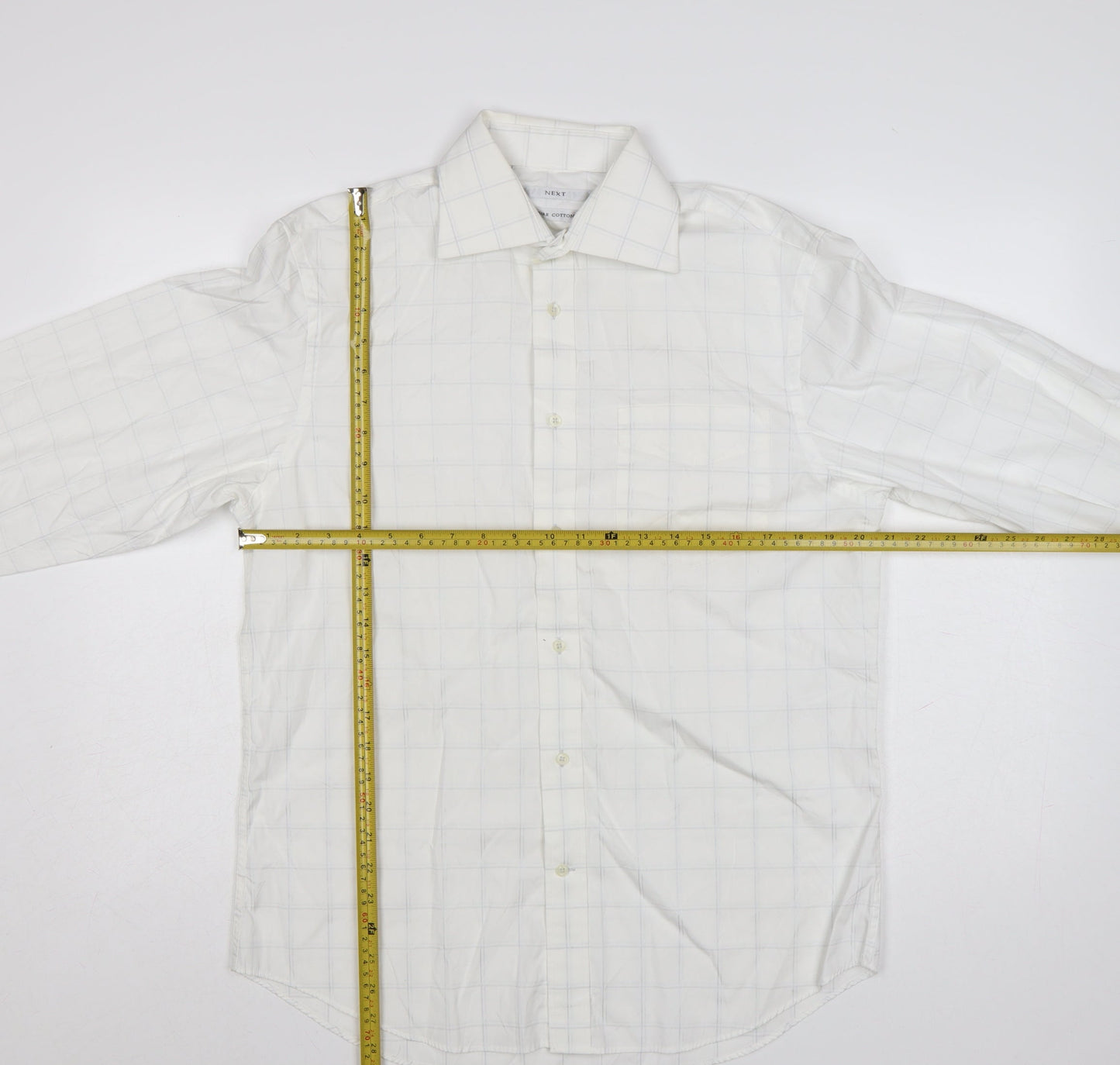 Next Men's White Check Pure Cotton Long Sleeve Button-Up Shirt 15.5in