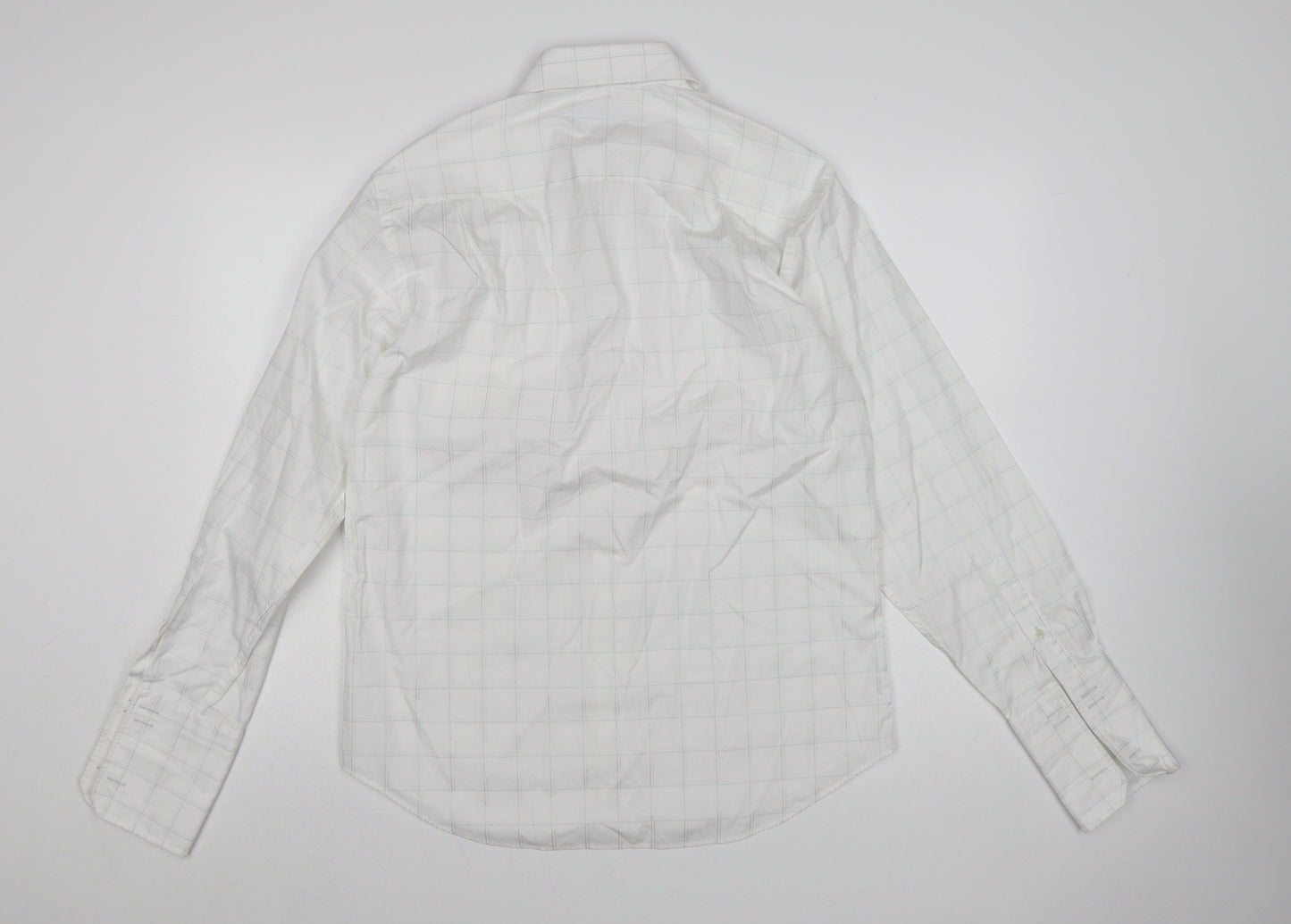 Next Men's White Check Pure Cotton Long Sleeve Button-Up Shirt 15.5in
