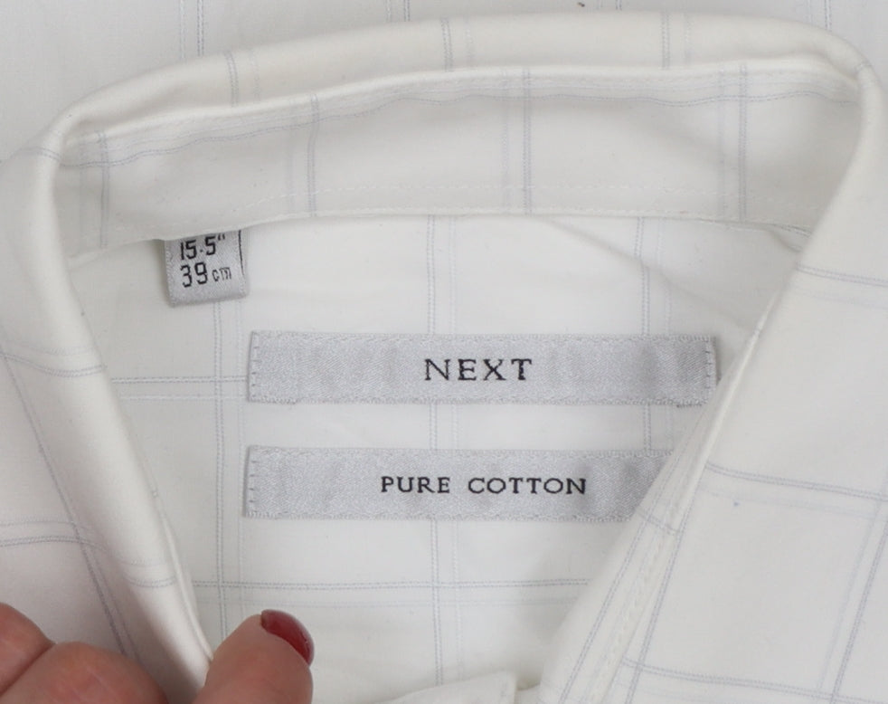 Next Men's White Check Pure Cotton Long Sleeve Button-Up Shirt 15.5in