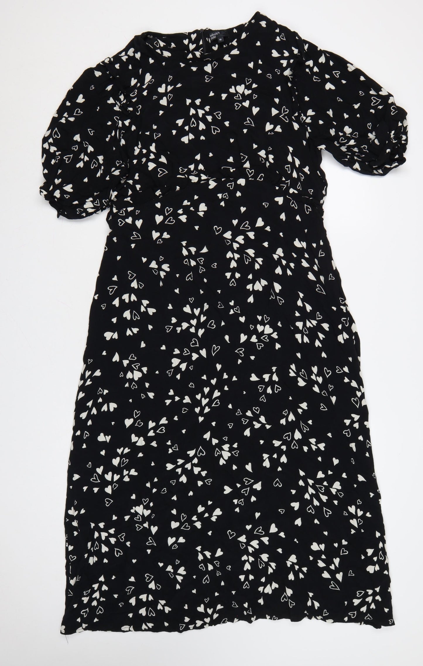 Nobody’s Child Black Heart Print Midi A-Line Dress Womens Size 16