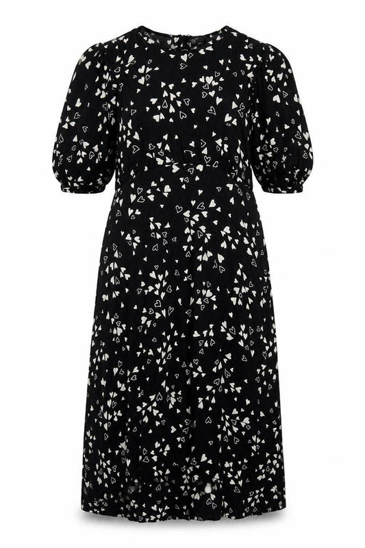Nobody’s Child Black Heart Print Midi A-Line Dress Womens Size 16