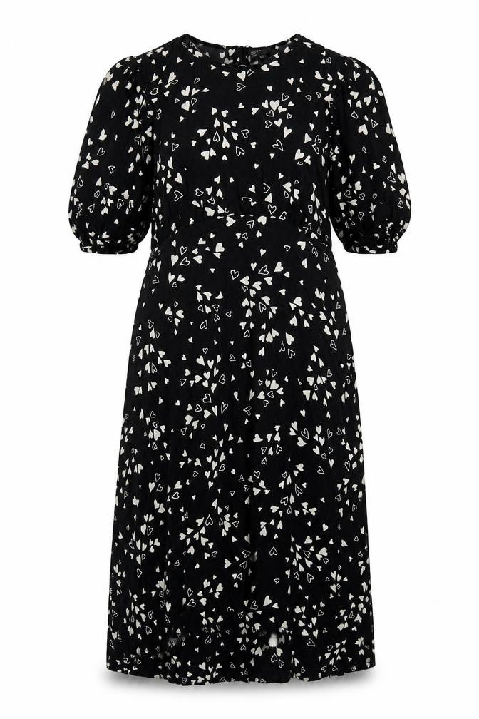 Nobody’s Child Black Heart Print Midi A-Line Dress Womens Size 16