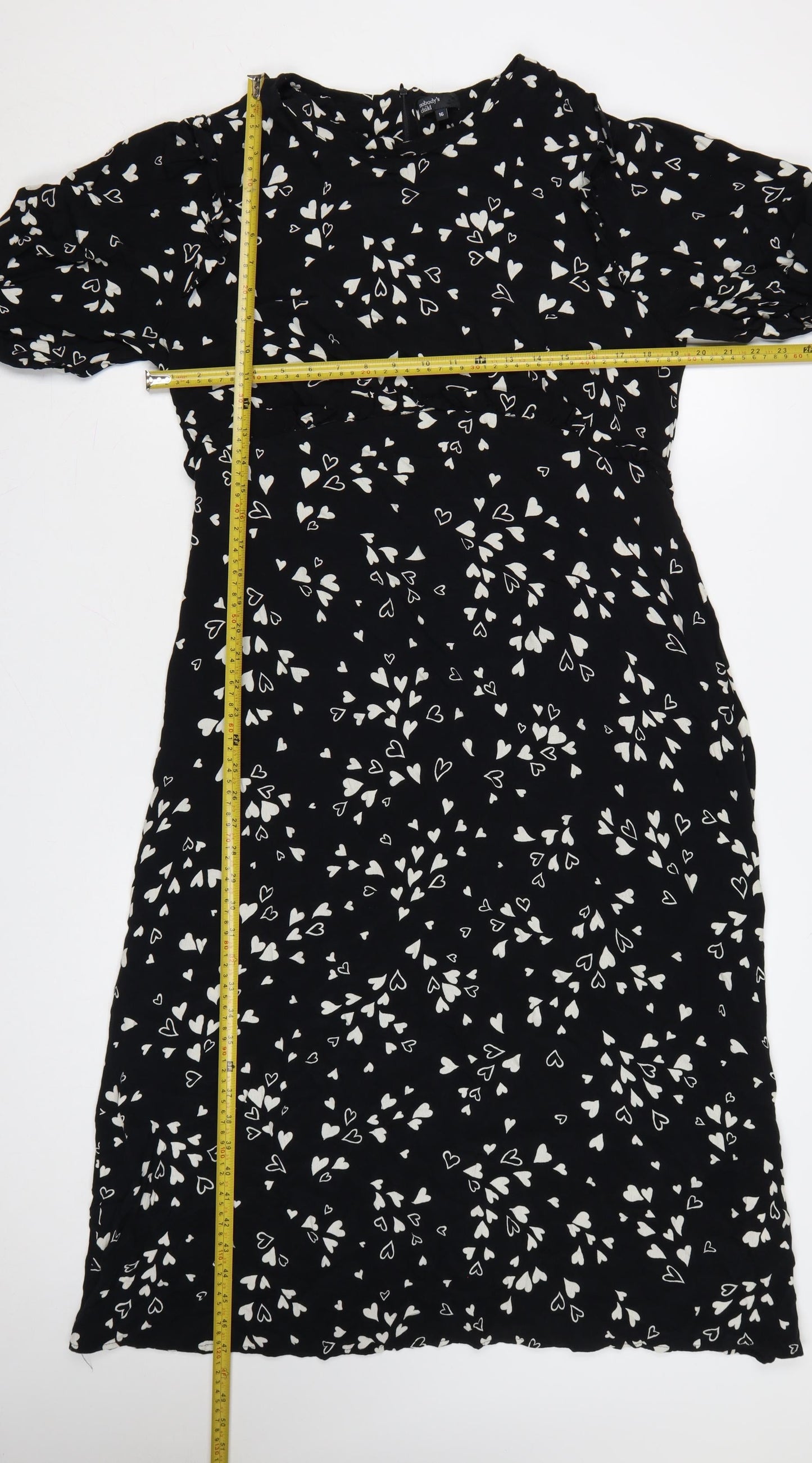 Nobody’s Child Black Heart Print Midi A-Line Dress Womens Size 16