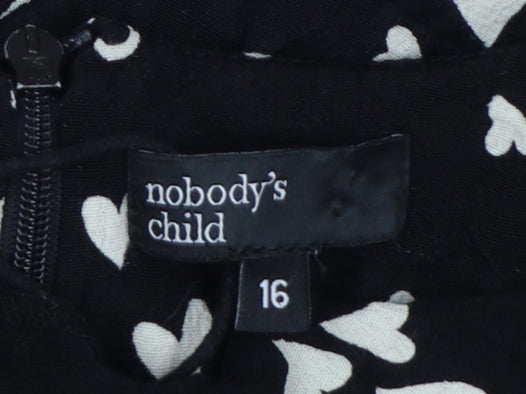 Nobody’s Child Black Heart Print Midi A-Line Dress Womens Size 16