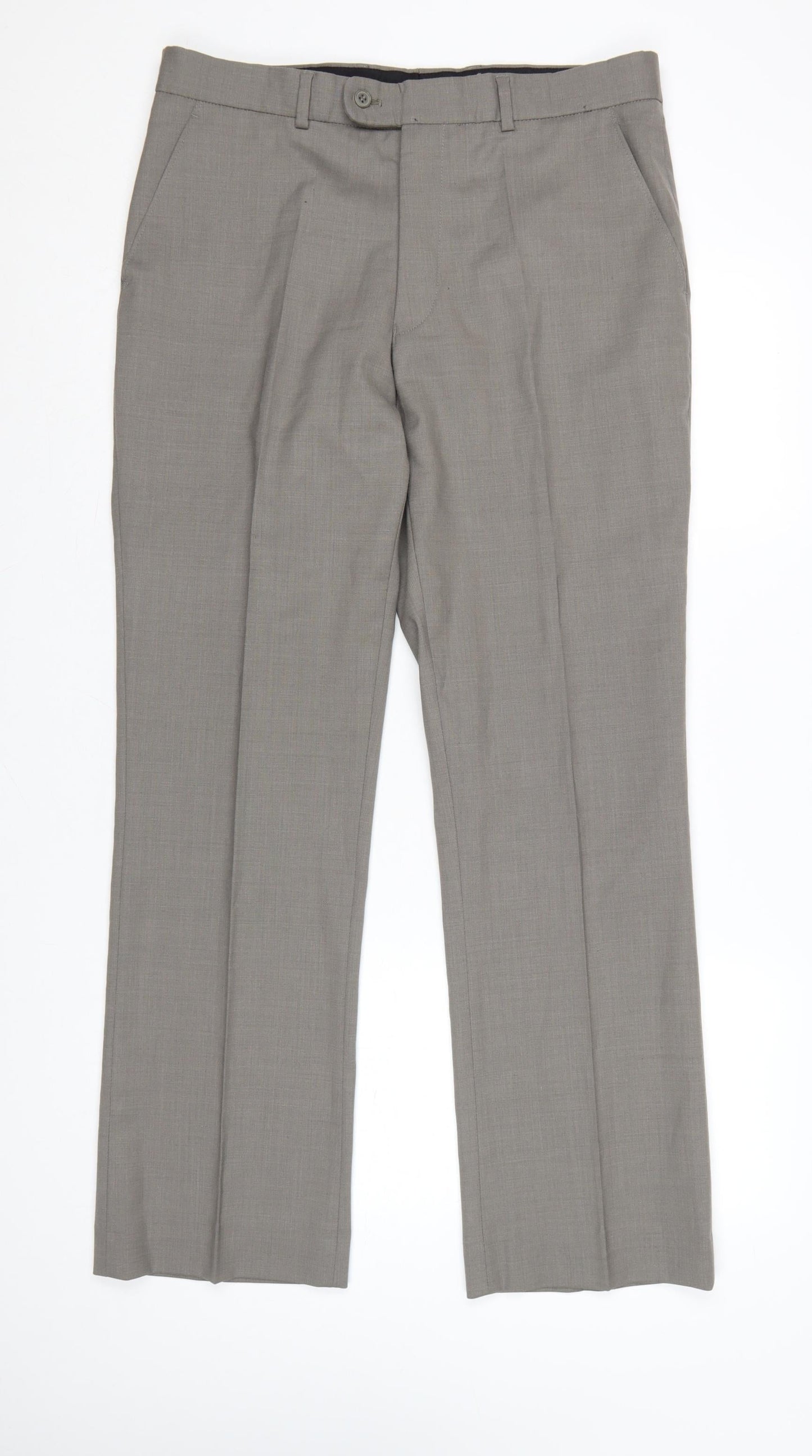 Burton Men's Grey Wool Blend Regular Fit Dress Trousers 34in