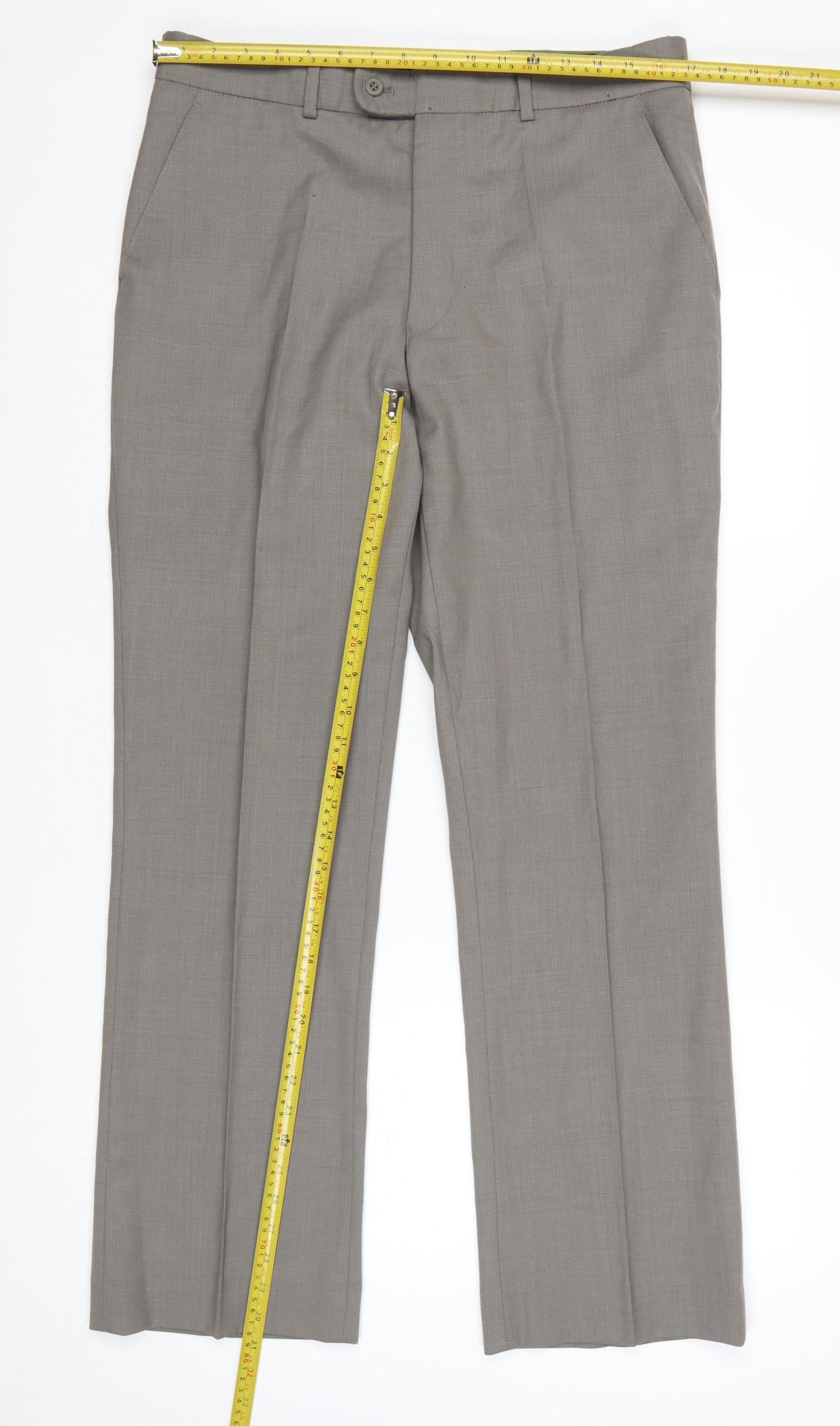 Burton Men's Grey Wool Blend Regular Fit Dress Trousers 34in