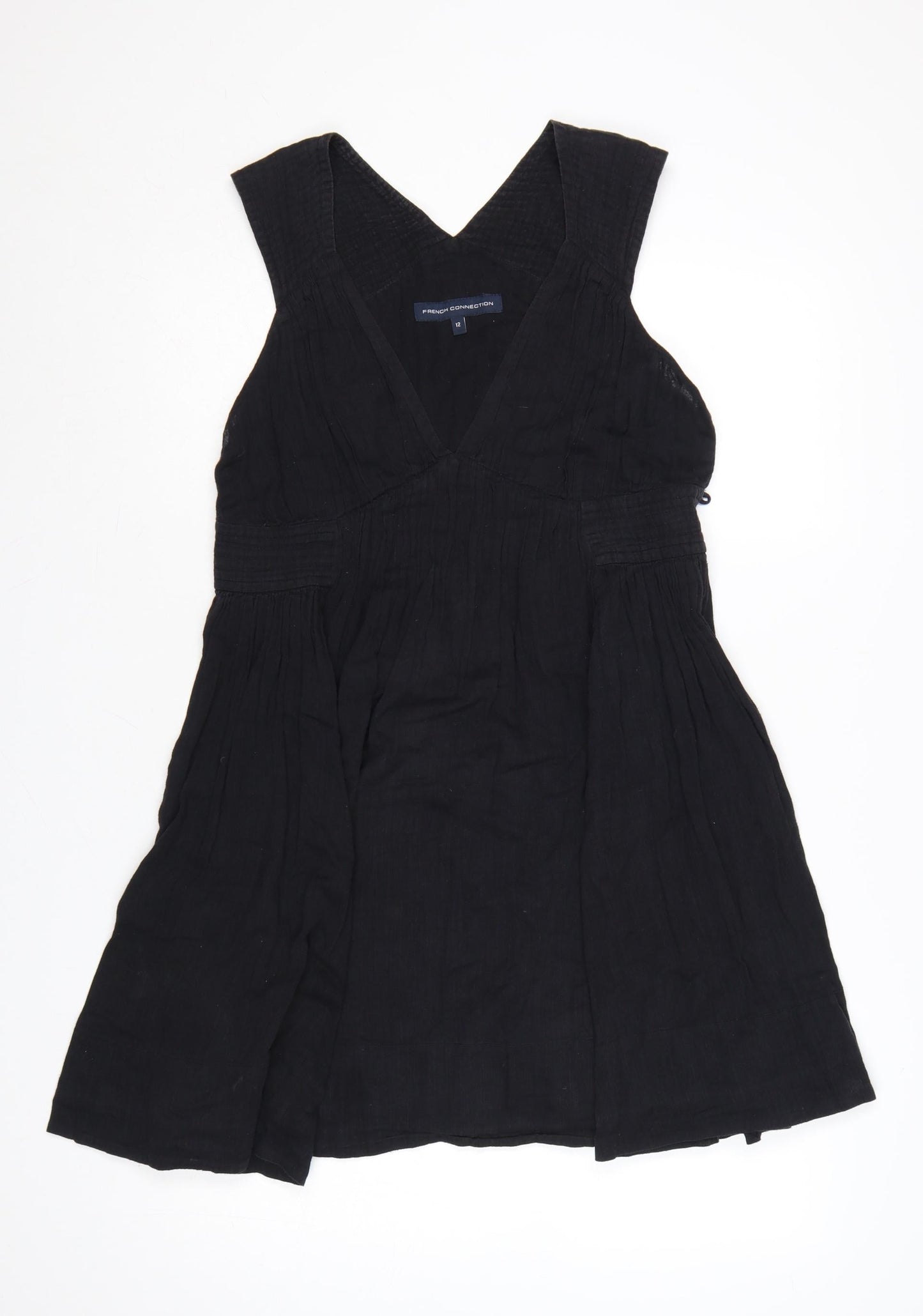 French Connection Women's Black Cotton A-Line Sleeveless Dress Size 12