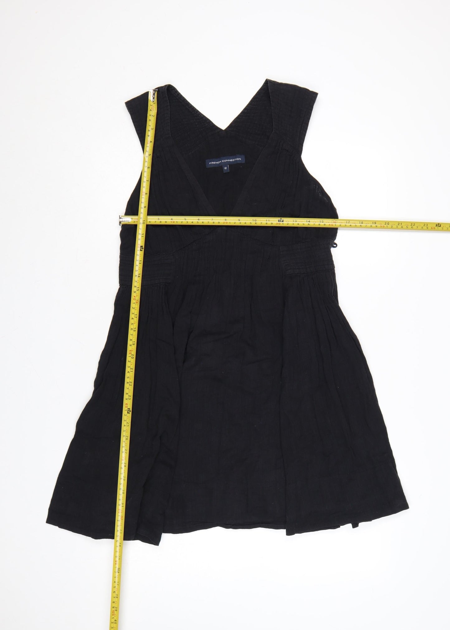 French Connection Women's Black Cotton A-Line Sleeveless Dress Size 12