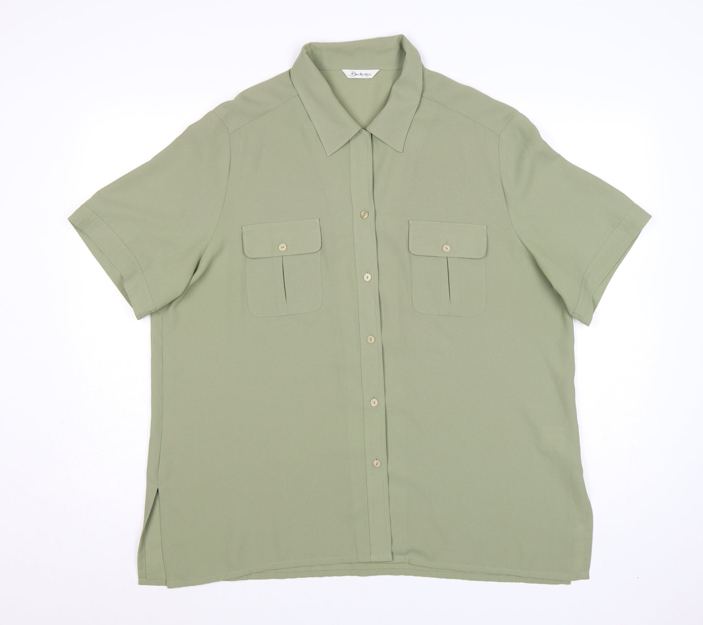 Berkertex Women Green Size 20 Button-Up Short Sleeve Shirt