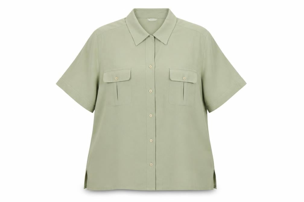 Berkertex Women Green Size 20 Button-Up Short Sleeve Shirt