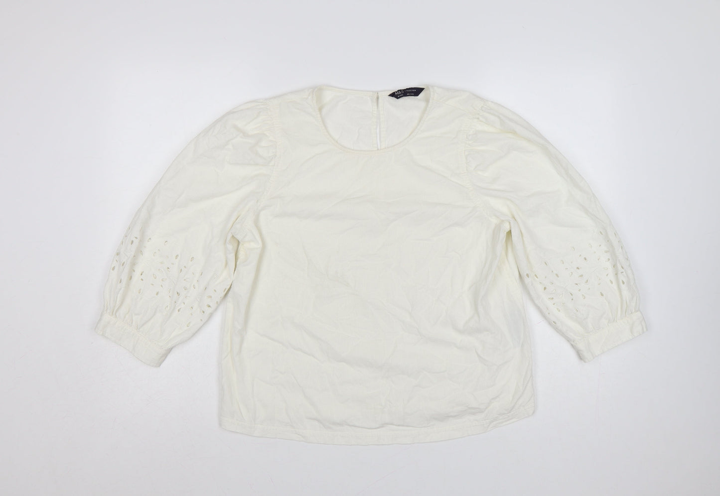 Marks and Spencer Womens Ivory 3/4 Sleeve Cotton Tunic Blouse Size 10