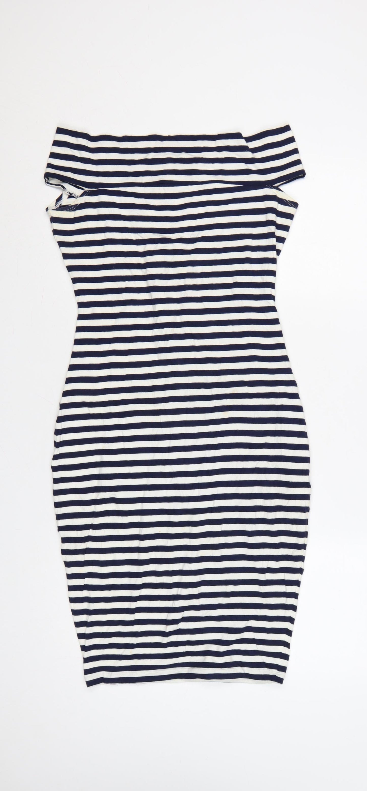 French Connection Women Blue White Striped Bodycon Dress Size 8