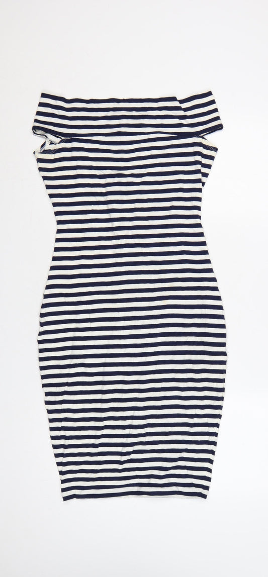 French Connection Women Blue White Striped Bodycon Dress Size 8