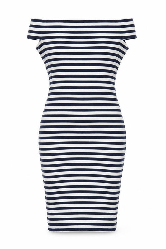 French Connection Women Blue White Striped Bodycon Dress Size 8