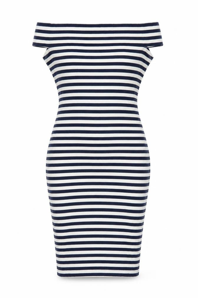 French Connection Women Blue White Striped Bodycon Dress Size 8