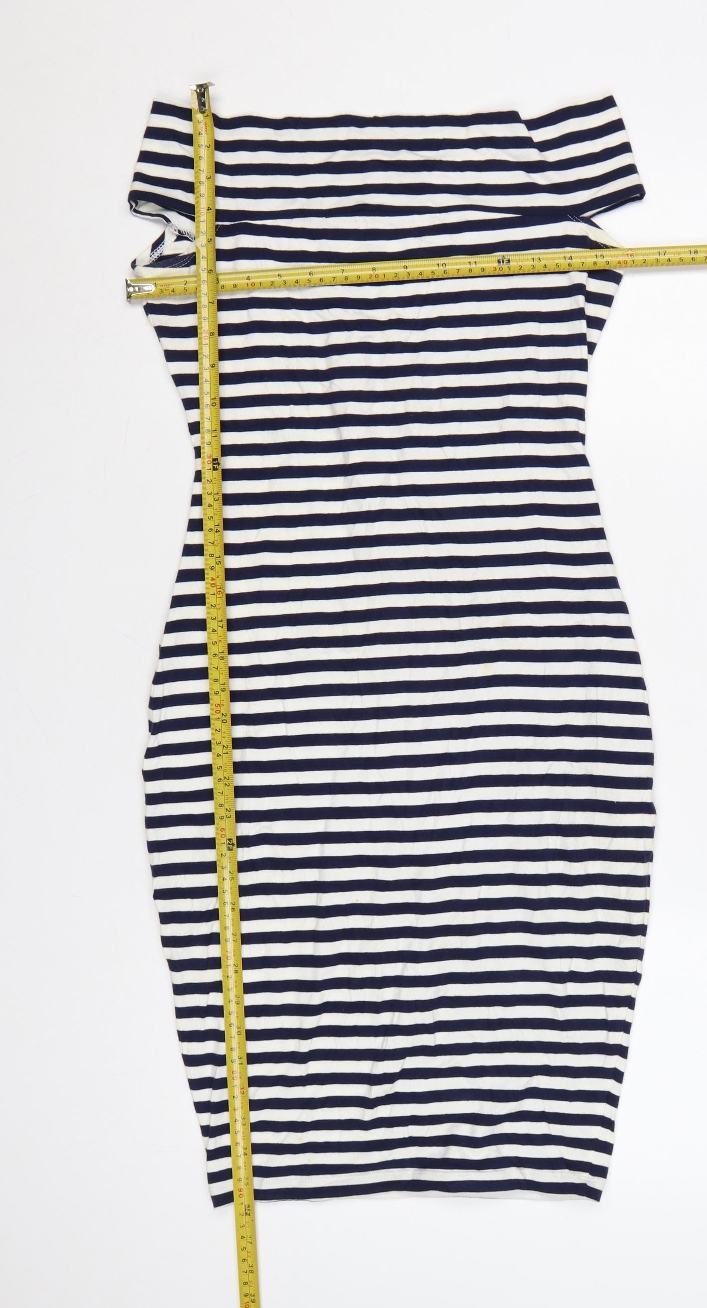 French Connection Women Blue White Striped Bodycon Dress Size 8