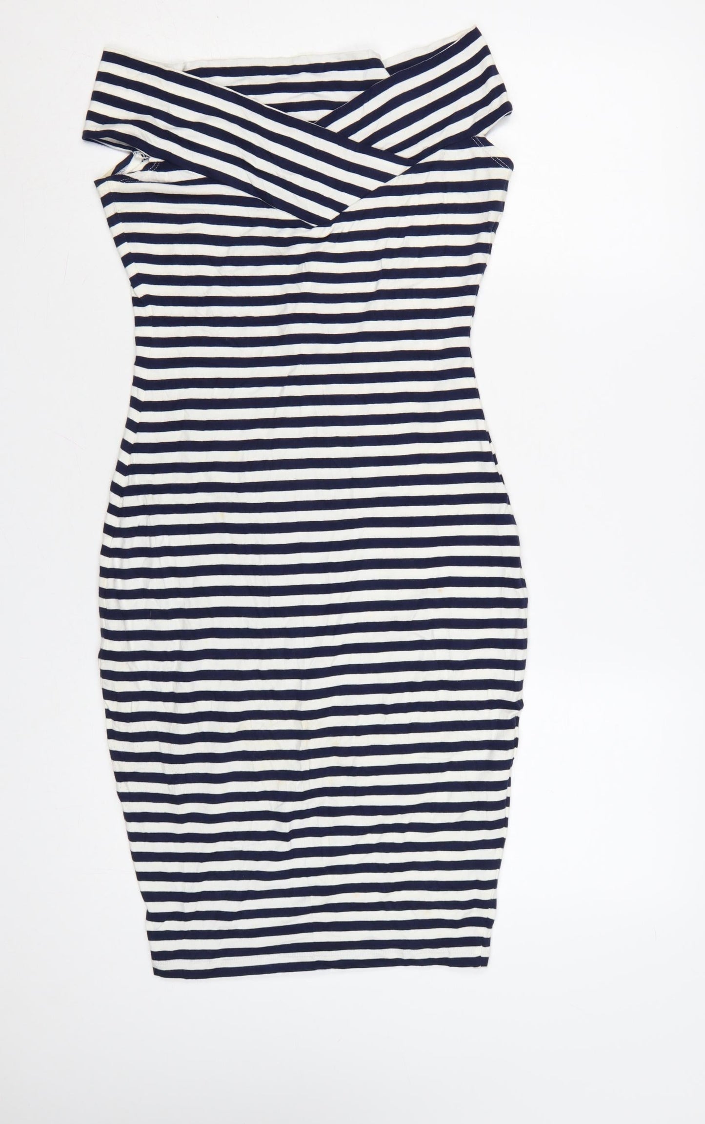 French Connection Women Blue White Striped Bodycon Dress Size 8