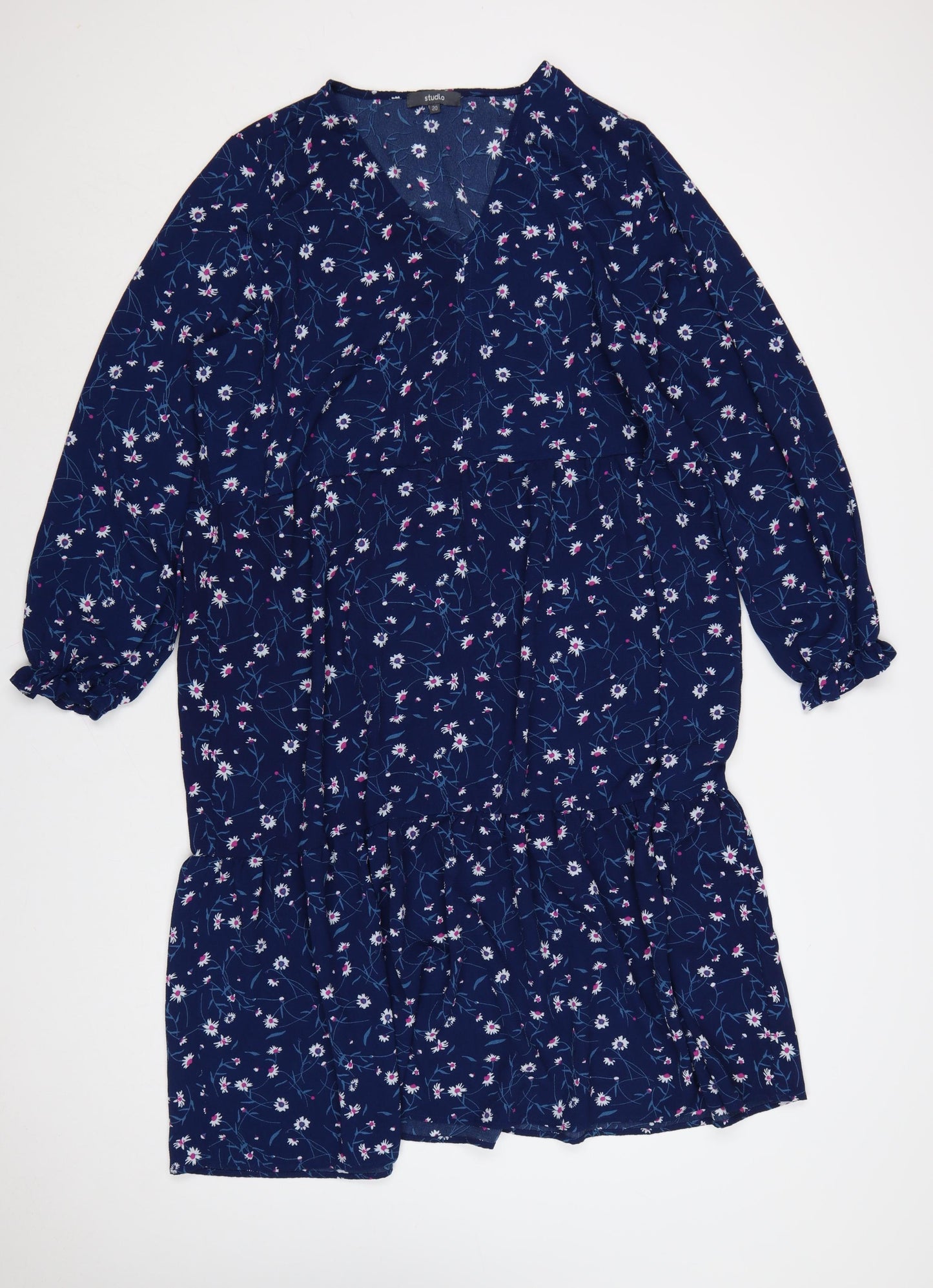 Studio Women Blue Floral A-Line Knee Length Dress Size 20
