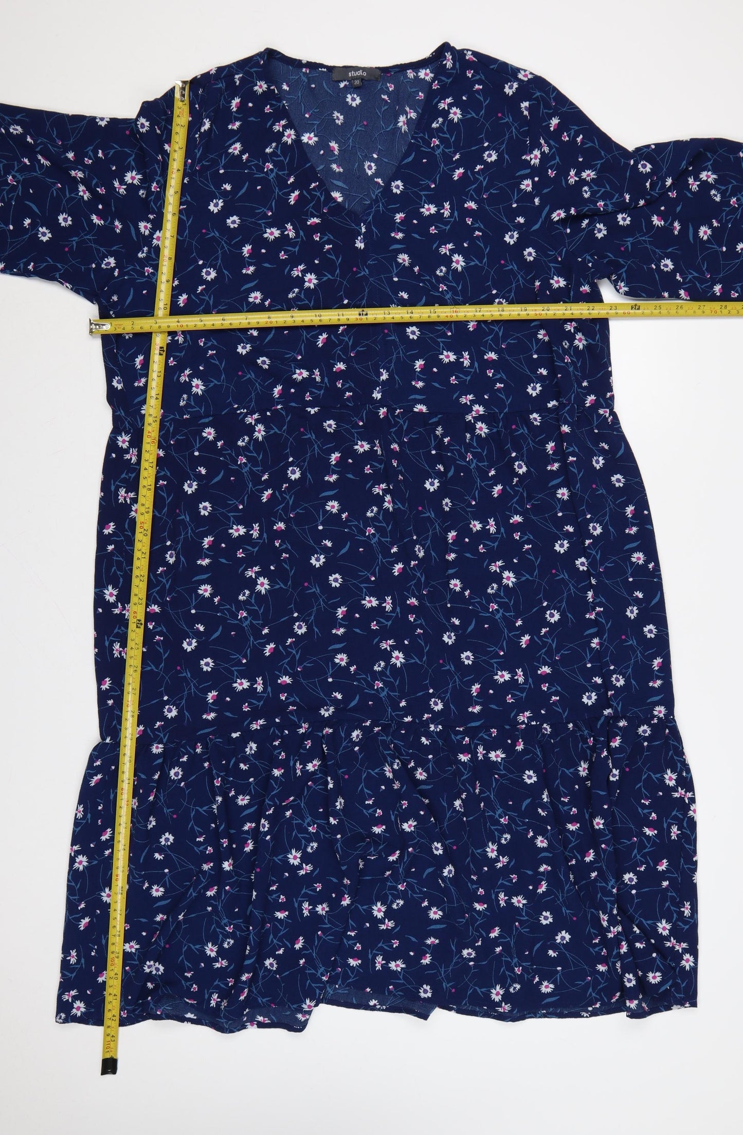 Studio Women Blue Floral A-Line Knee Length Dress Size 20