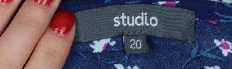 Studio Women Blue Floral A-Line Knee Length Dress Size 20
