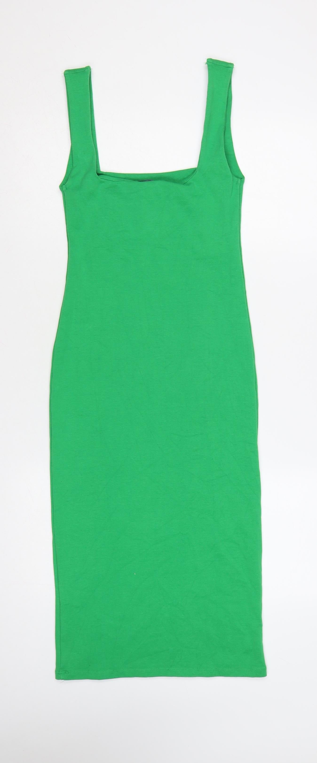 Zara Women Green Size 12 Bodycon Midi Sleeveless Dress