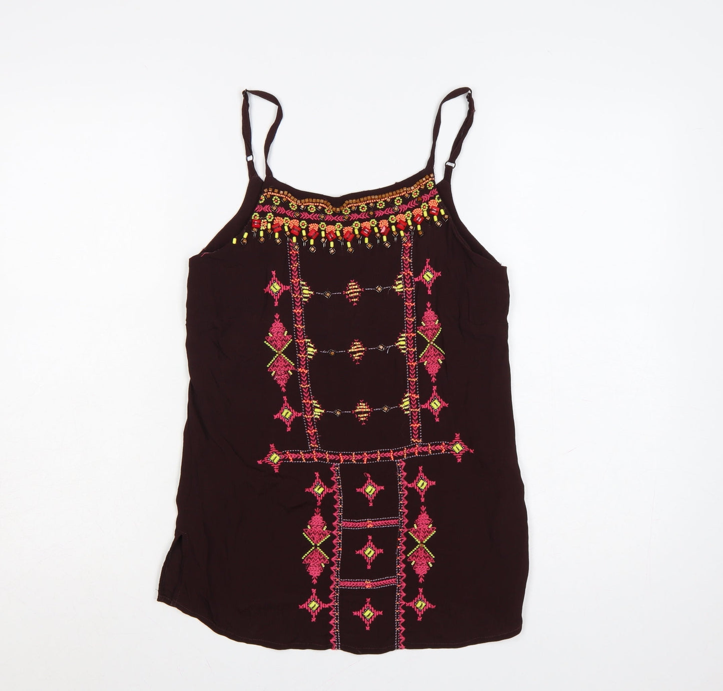 Monsoon Women Brown Bohemian Embroidered Camisole Top Size 10