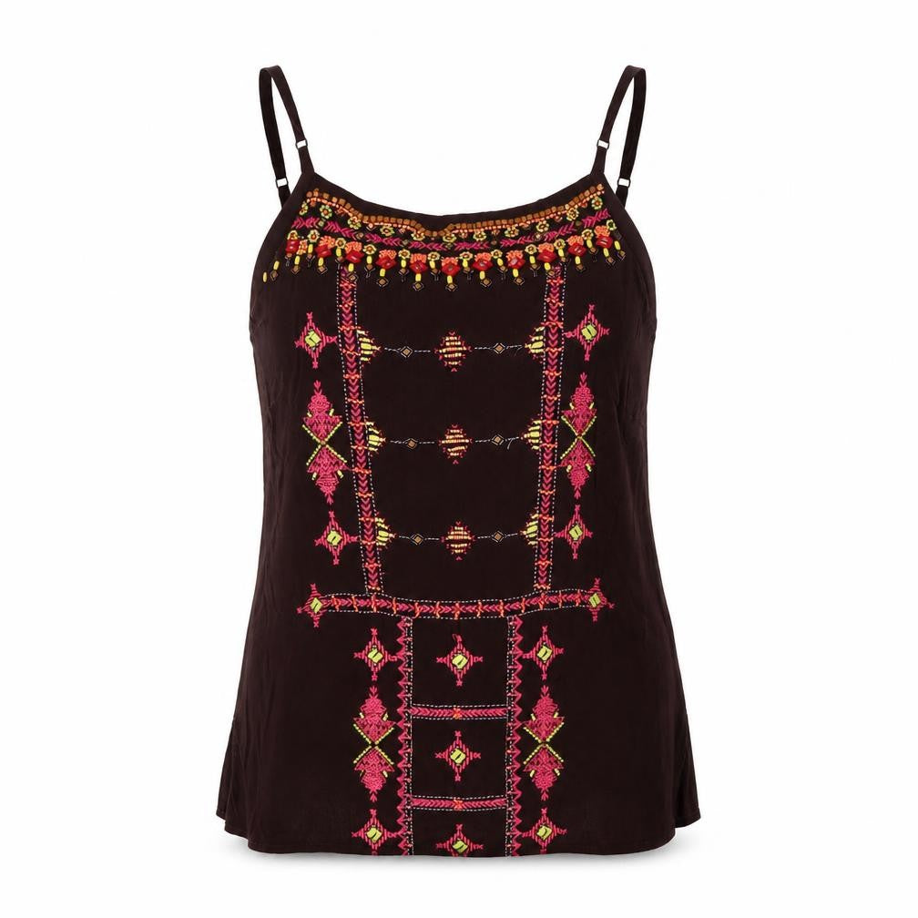 Monsoon Women Brown Bohemian Embroidered Camisole Top Size 10