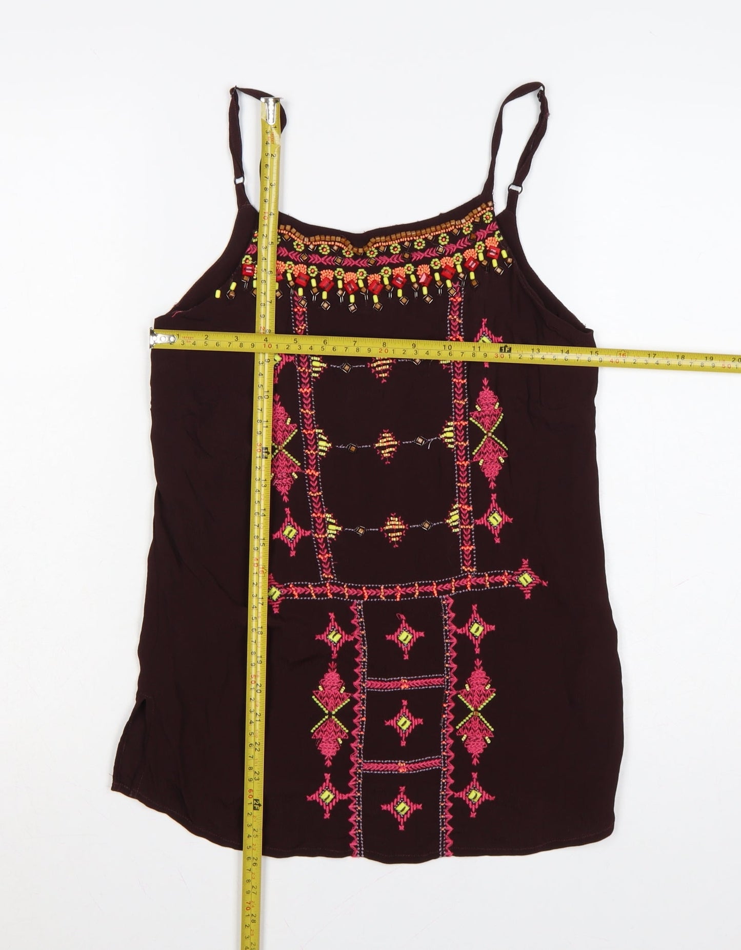 Monsoon Women Brown Bohemian Embroidered Camisole Top Size 10