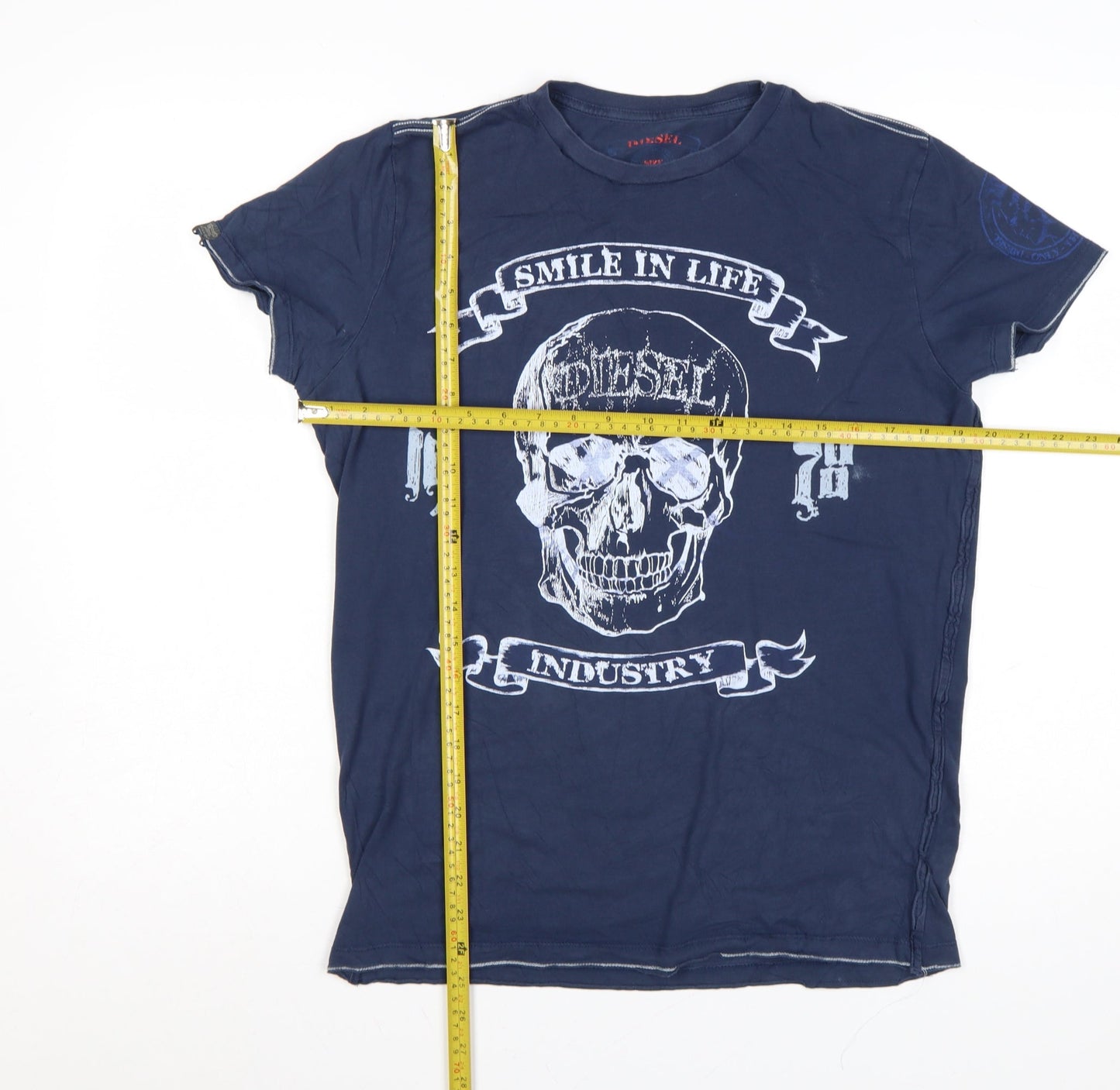 Diesel Women's Blue Graphic Skull T-Shirt L Cotton Casual Rock Style