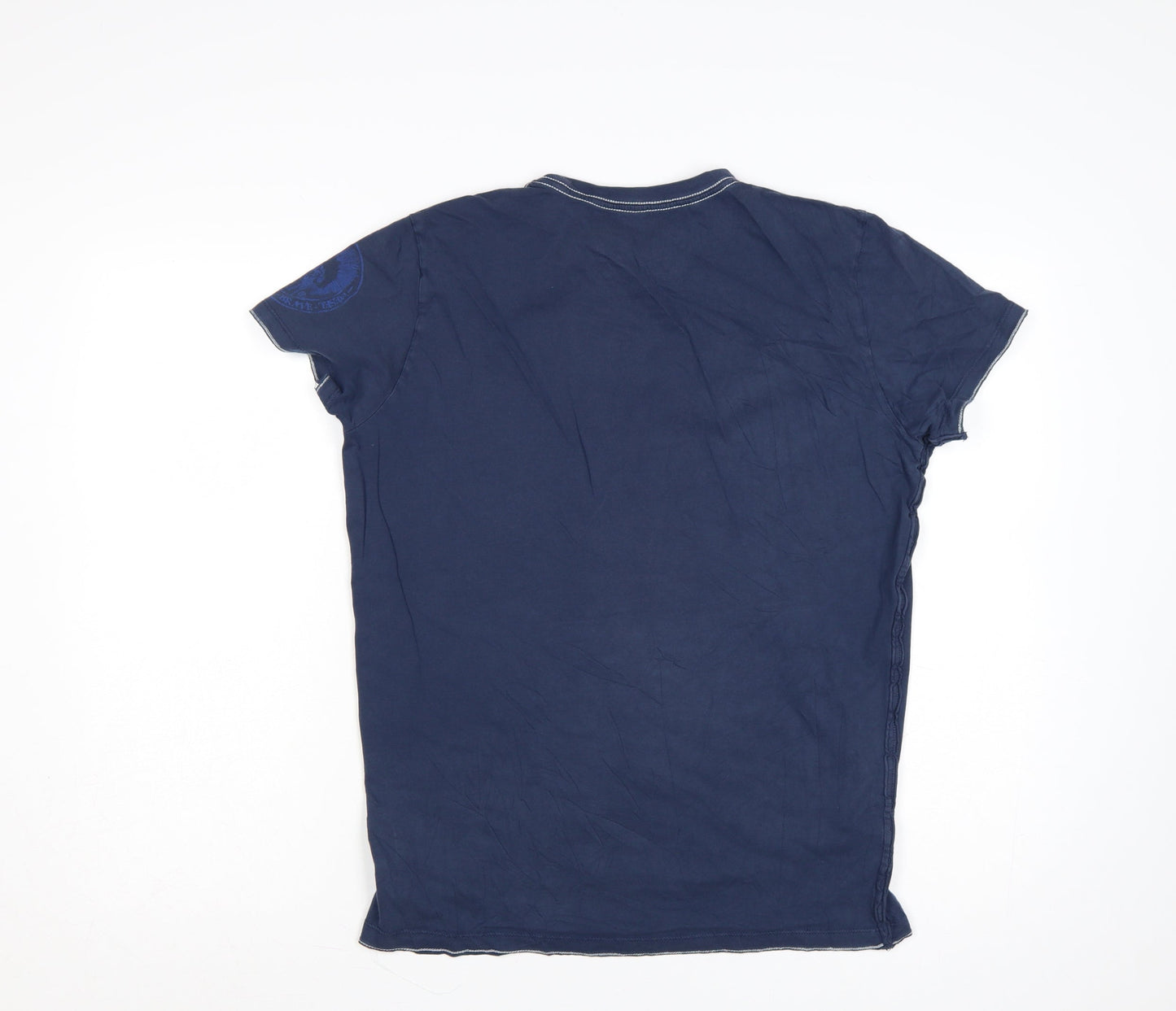 Diesel Women's Blue Graphic Skull T-Shirt L Cotton Casual Rock Style