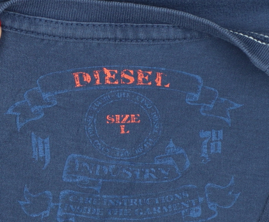 Diesel Women's Blue Graphic Skull T-Shirt L Cotton Casual Rock Style