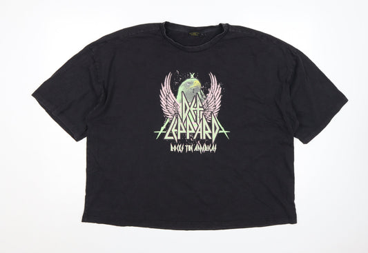 Primark Def Leppard Women's Black XL Relaxed Fit Graphic T-Shirt