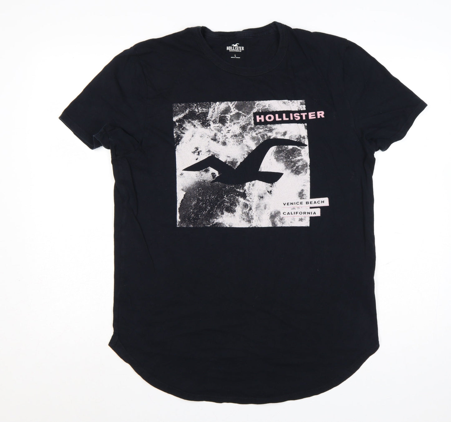 Hollister Men's Black Graphic Print Crew Neck Cotton T-Shirt L