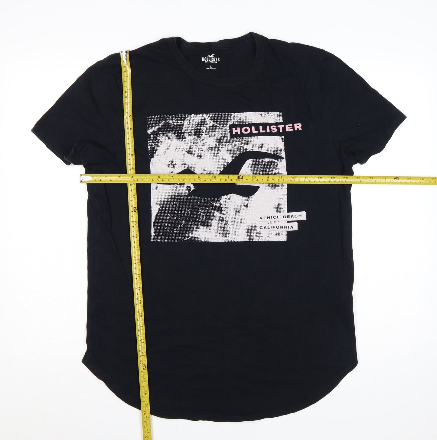 Hollister Men's Black Graphic Print Crew Neck Cotton T-Shirt L