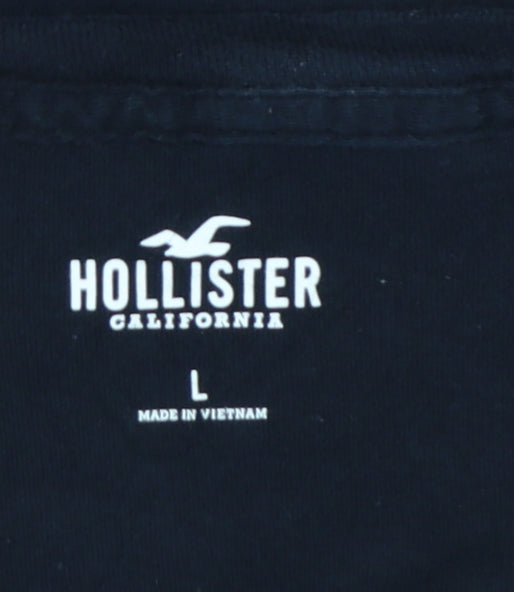 Hollister Men's Black Graphic Print Crew Neck Cotton T-Shirt L