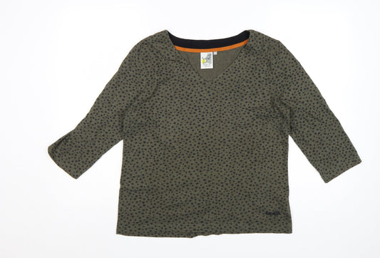 Weird Fish Womens Green Polka Dot V-Neck Jersey Top Size 16 3/4 Sleeve