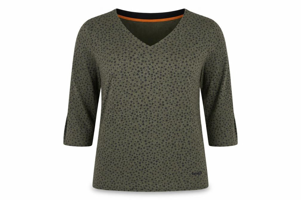 Weird Fish Womens Green Polka Dot V-Neck Jersey Top Size 16 3/4 Sleeve