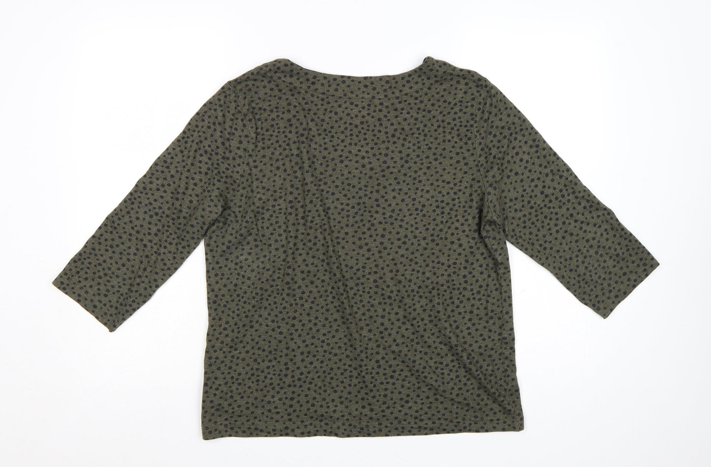 Weird Fish Womens Green Polka Dot V-Neck Jersey Top Size 16 3/4 Sleeve