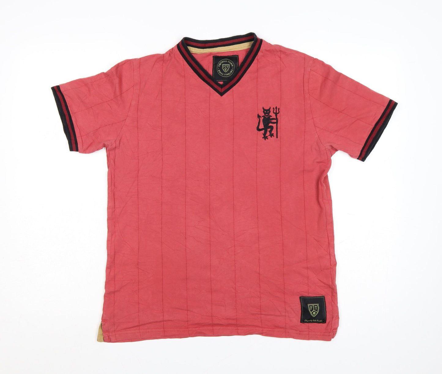 Football Town Men's Red V-Neck Short Sleeve T-Shirt Size M