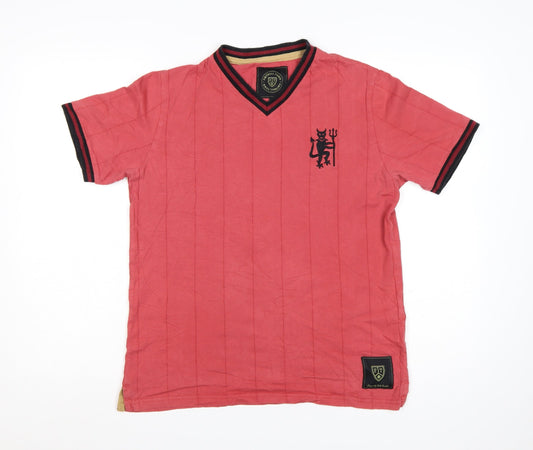 Football Town Men's Red V-Neck Short Sleeve T-Shirt Size M