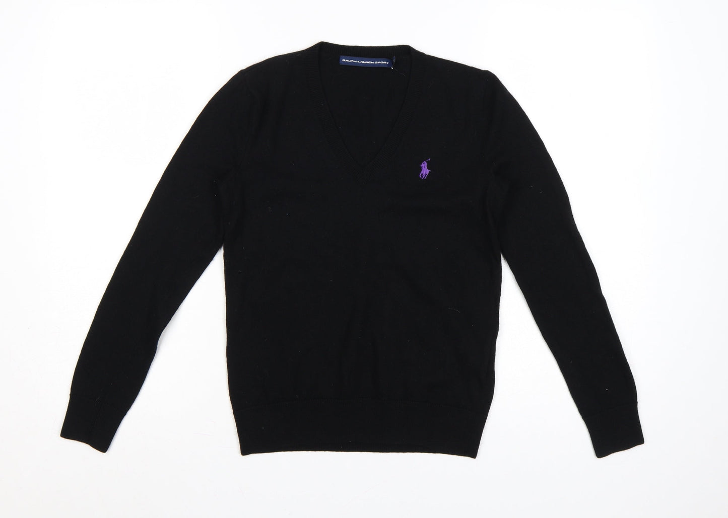 Ralph Lauren Women Black V-Neck Merino Wool Jumper M