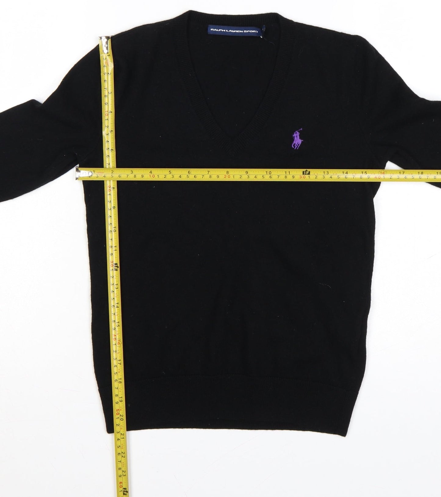 Ralph Lauren Women Black V-Neck Merino Wool Jumper M