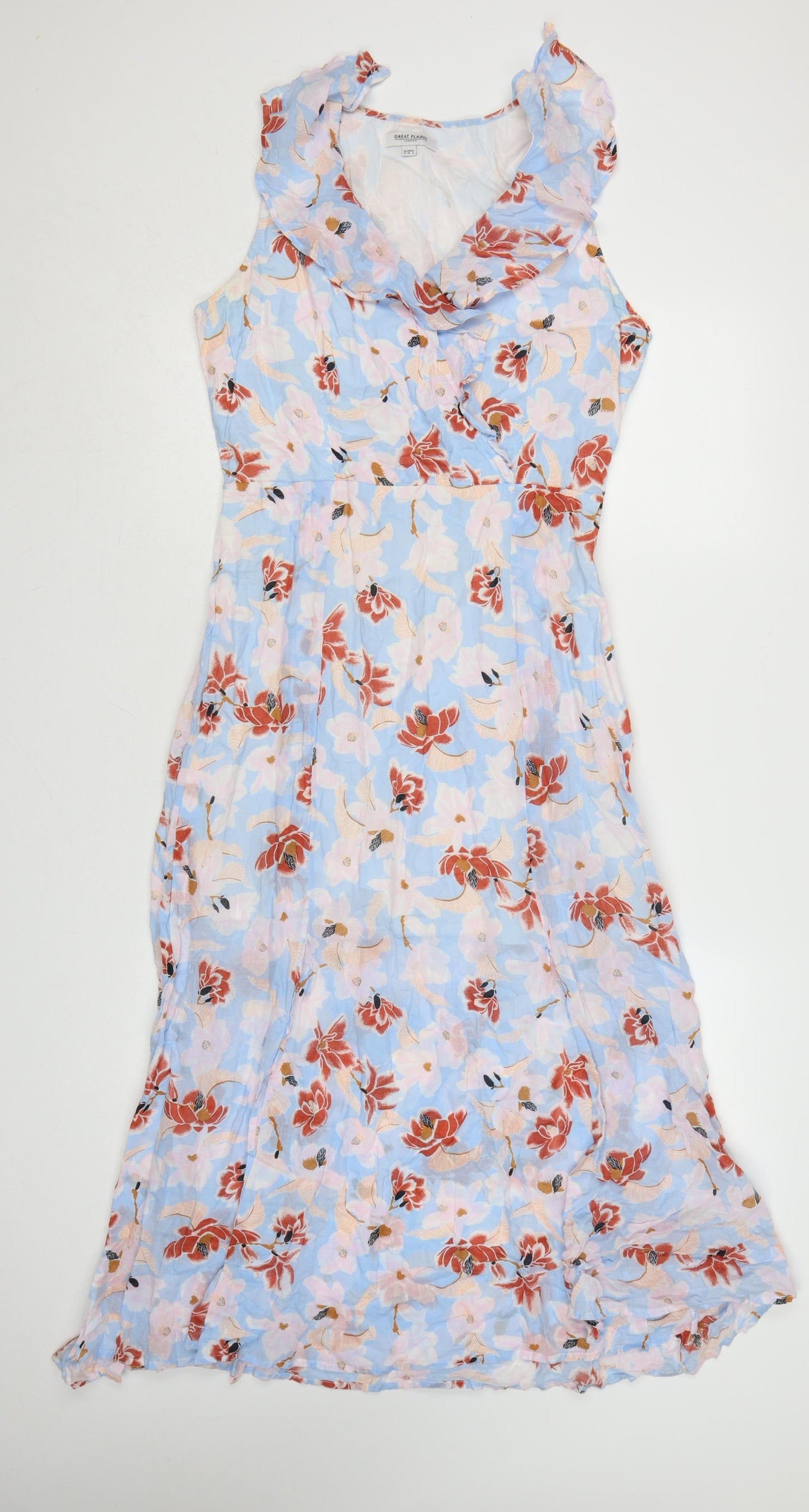 Great Plains Women’s Blue Floral A-Line Midi Cotton Dress Size 12