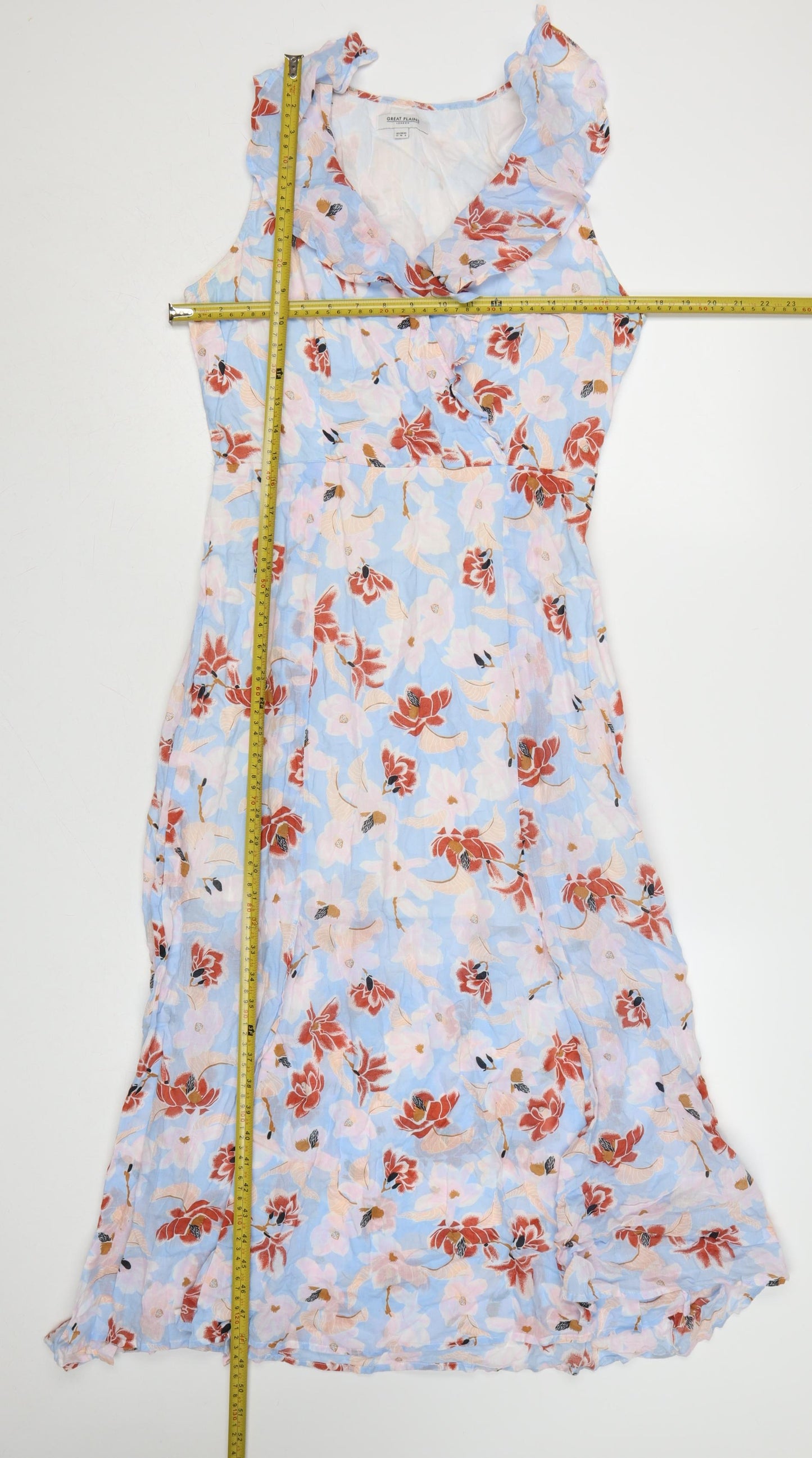 Great Plains Women’s Blue Floral A-Line Midi Cotton Dress Size 12