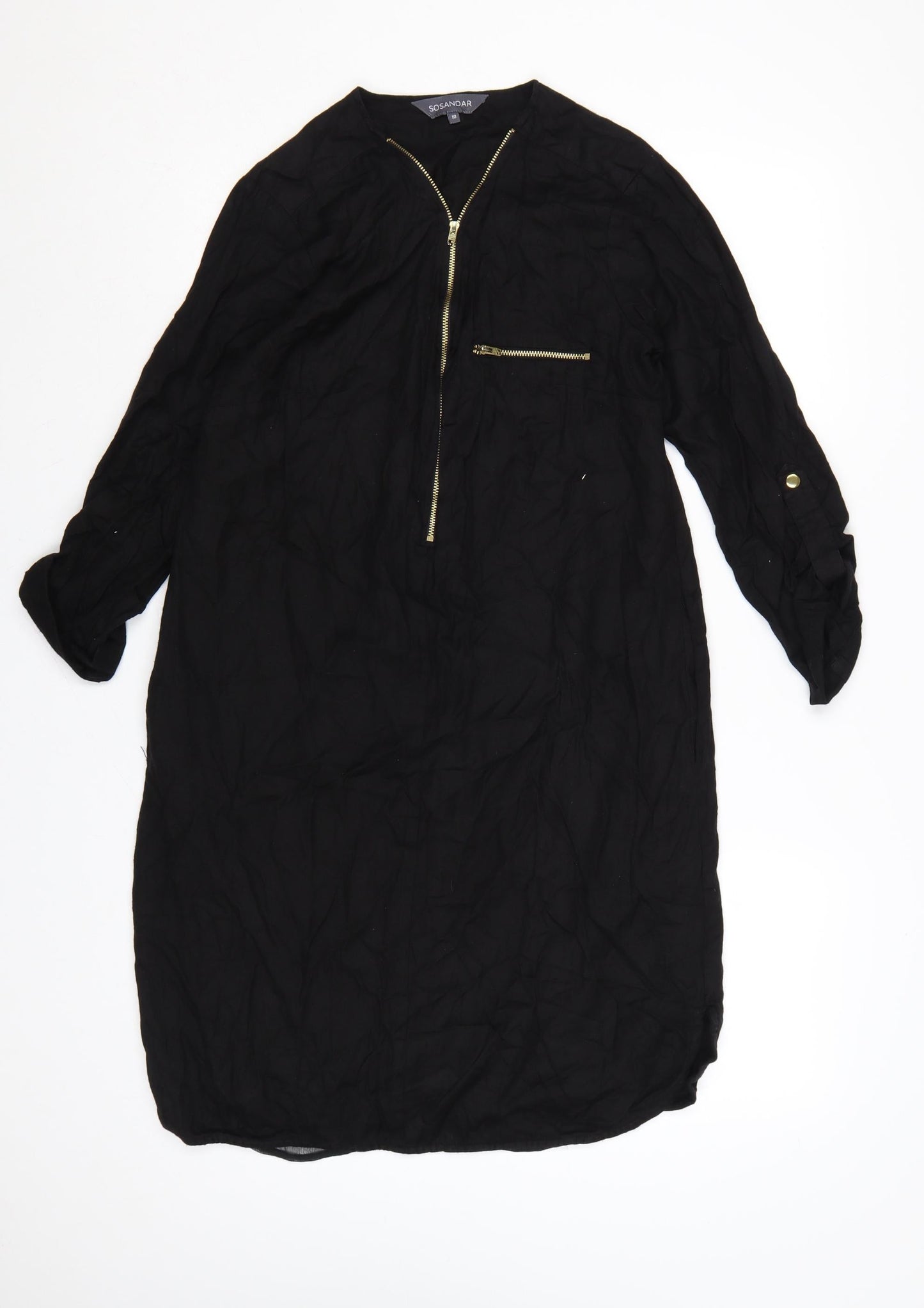 Sosandar Women’s Black Knee Length Zip Shirt Dress Size 10