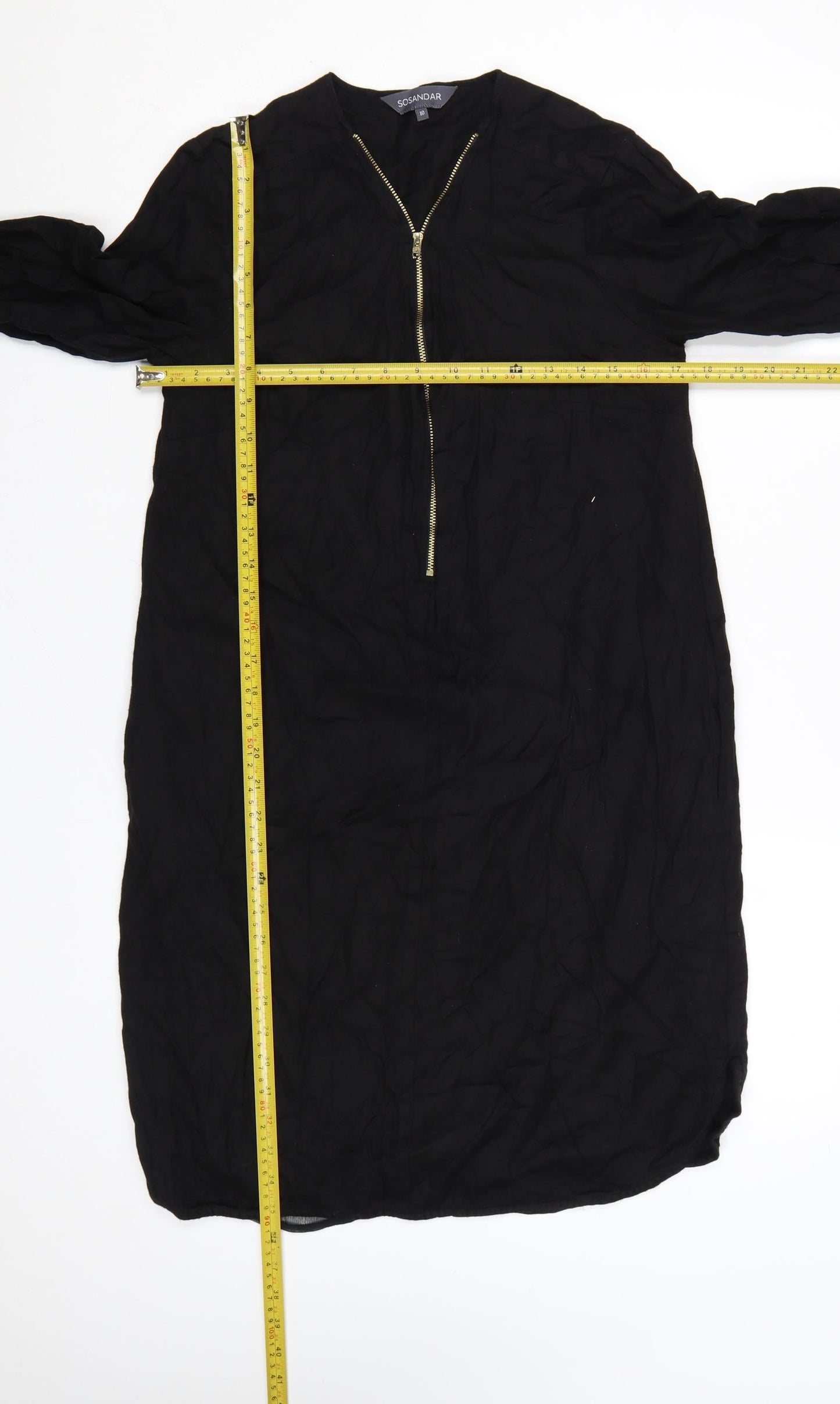Sosandar Women’s Black Knee Length Zip Shirt Dress Size 10
