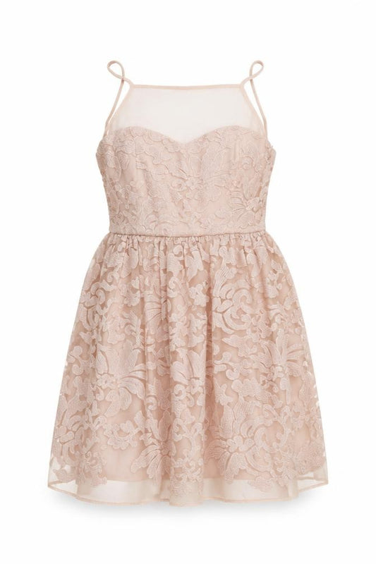 Lipsy Women’s Beige Lace Fit & Flare Dress UK 12